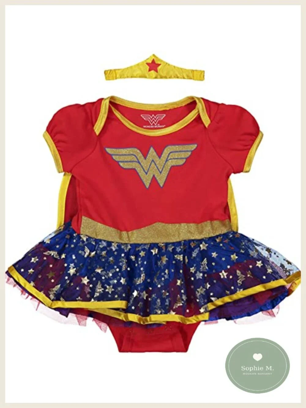 Cotton Wonder Woman Tutu Bodysuit Cape Set with Headband Newborn Baby Girls